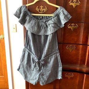 Loft small petite soft blue denim romper